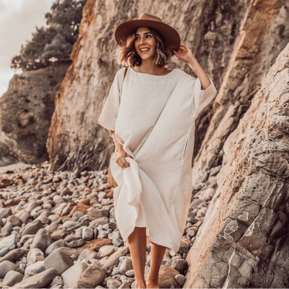 Pokoloko (Ikikiz) classic linen/cotton oversized dress in natural